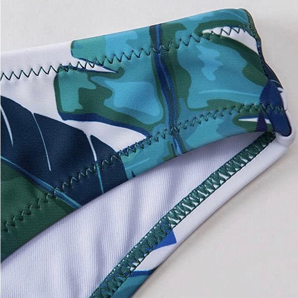 Green and Floral Print Low-Waisted Bikini Sets Swimsuit Women Sexy Bow-knot - Picture 5 of 8